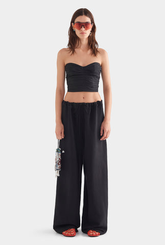 Silk Linen Paperbag Pant - Black