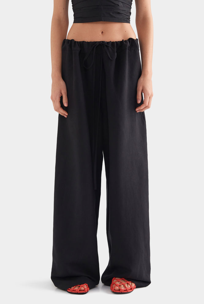 Silk Linen Paperbag Pant - Black