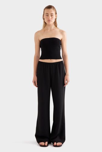 Crepe Elastic Waist Pant - Black