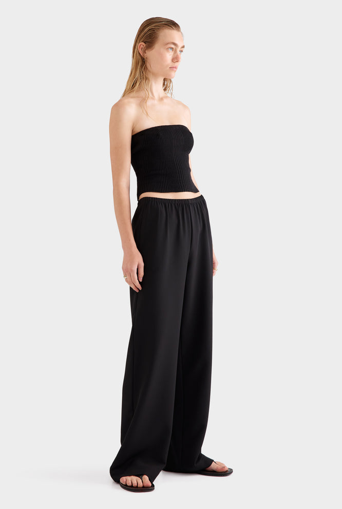 Crepe Elastic Waist Pant - Black