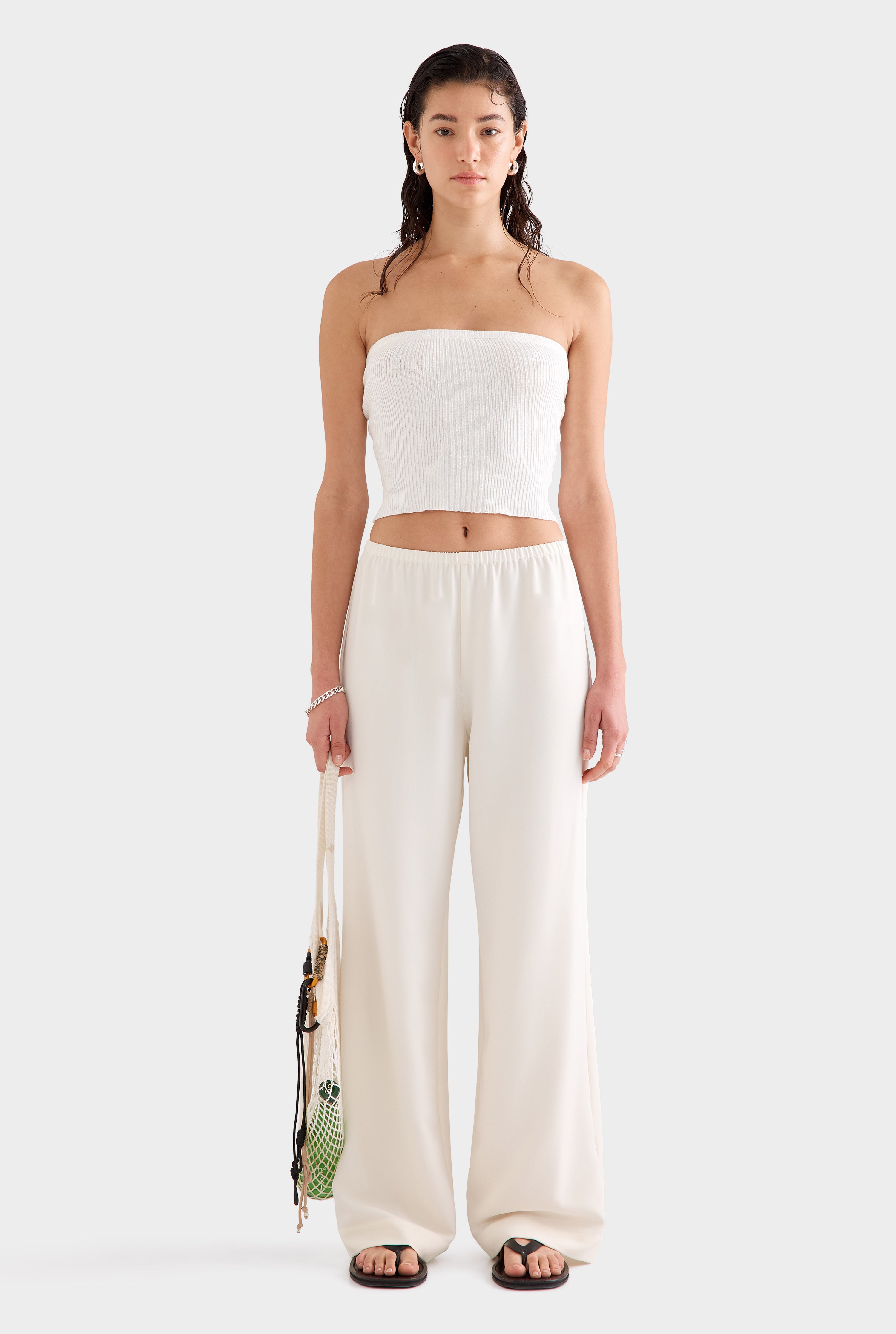 Crepe Elastic Waist Pant - Off White