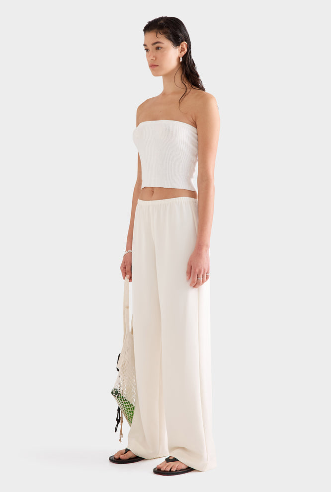 Crepe Elastic Waist Pant - Off White