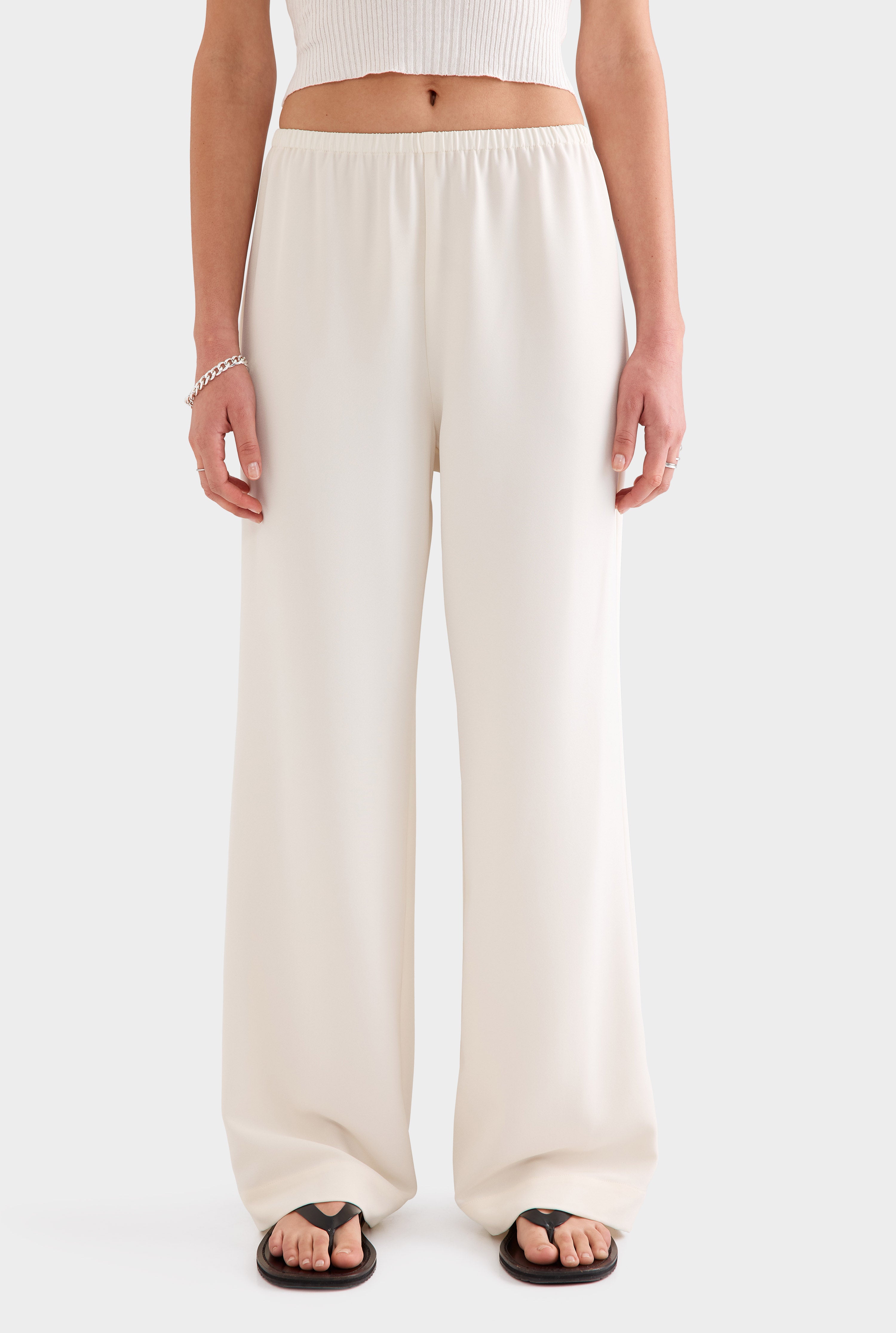 Crepe Elastic Waist Pant - Off White