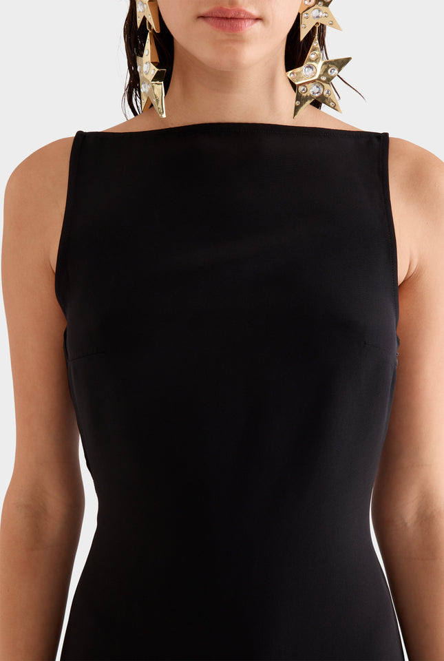 High Neck Cowl Back Dress - Black