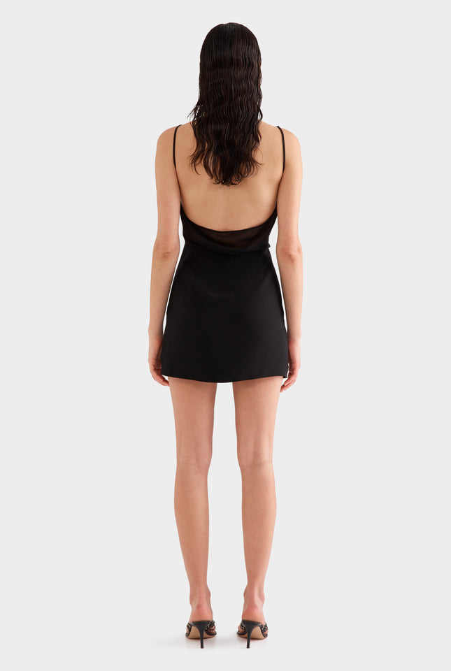 High Neck Cowl Back Dress - Black