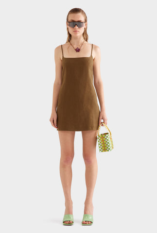 Linen Panelled Mini Dress -  Cocoa