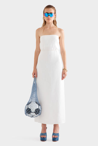 Linen Strapless Maxi Dress -  White