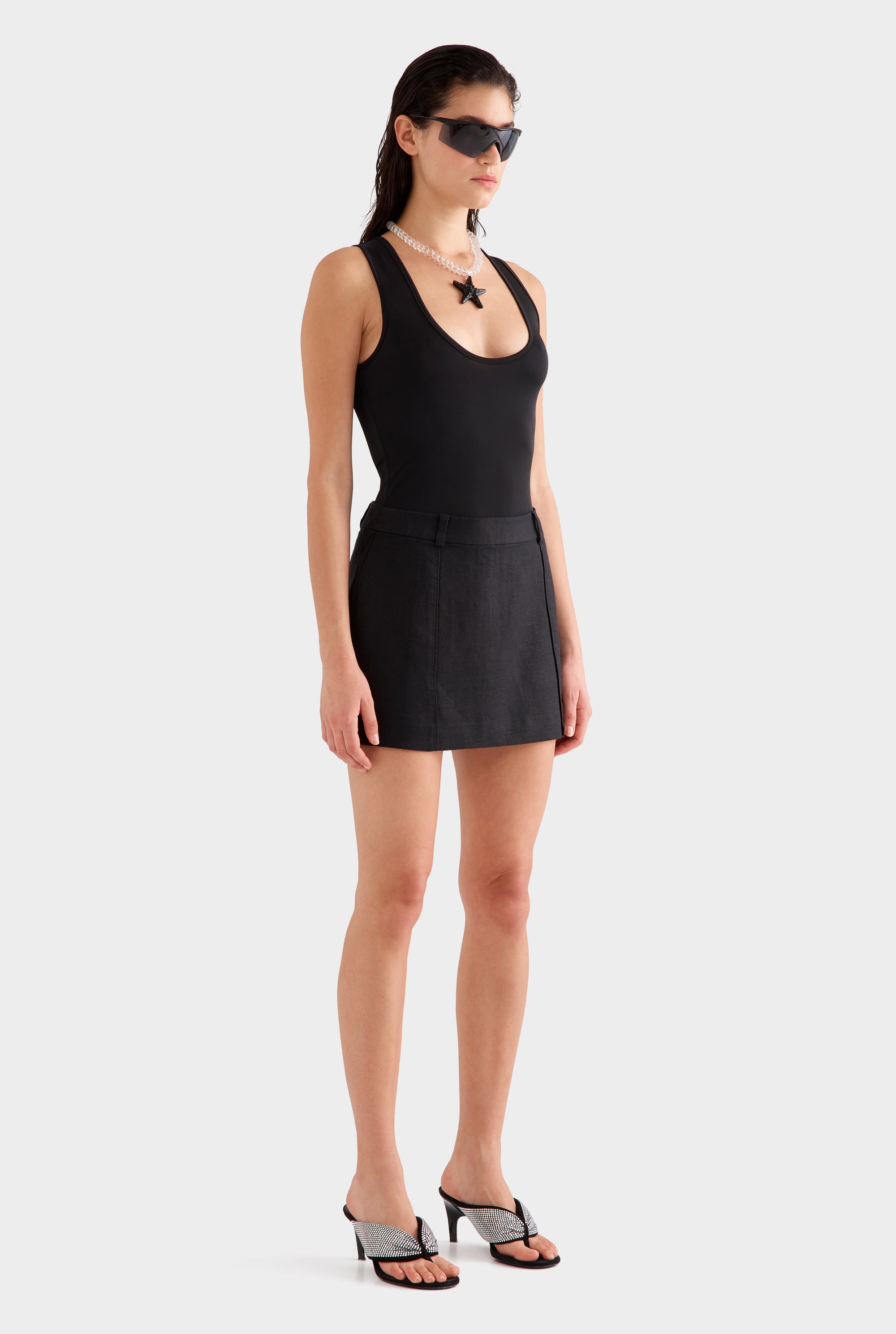 Sheer Scoop Neck Tank -  Black