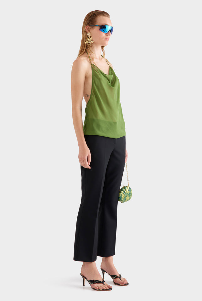 Sheer Silk Cowl Neck Halter Top -  Cactus