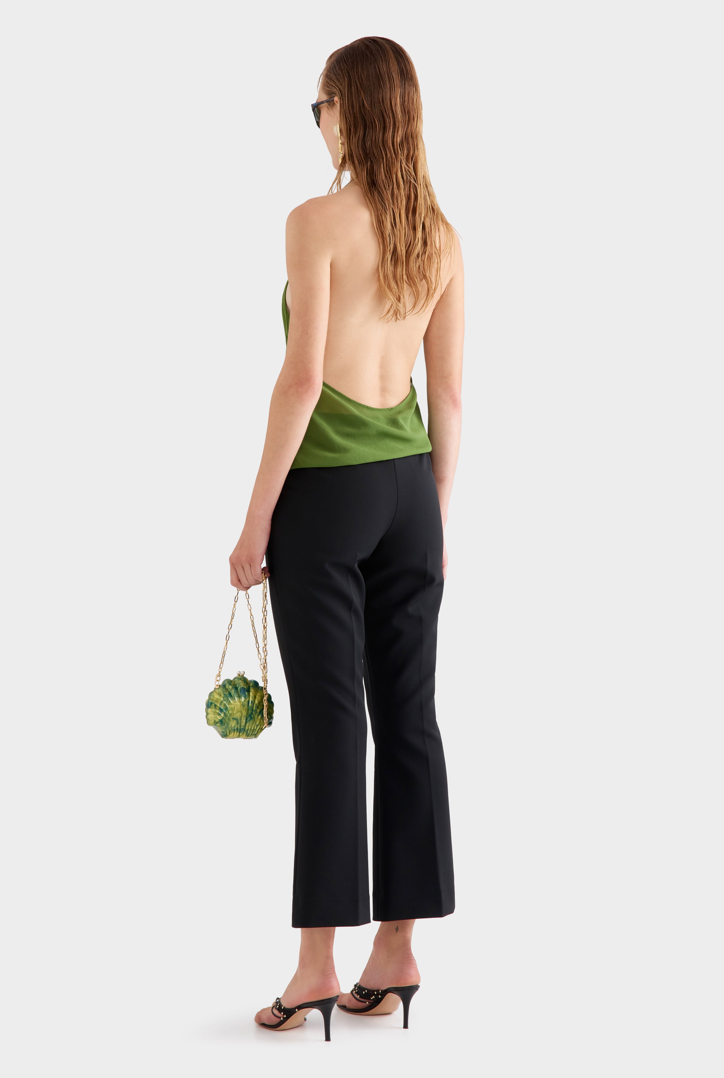 Sheer Silk Cowl Neck Halter Top -  Cactus