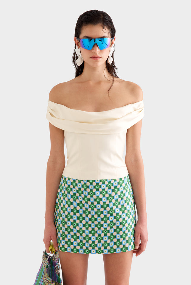 Silk Mini Skirt -  Blue/Green Geo