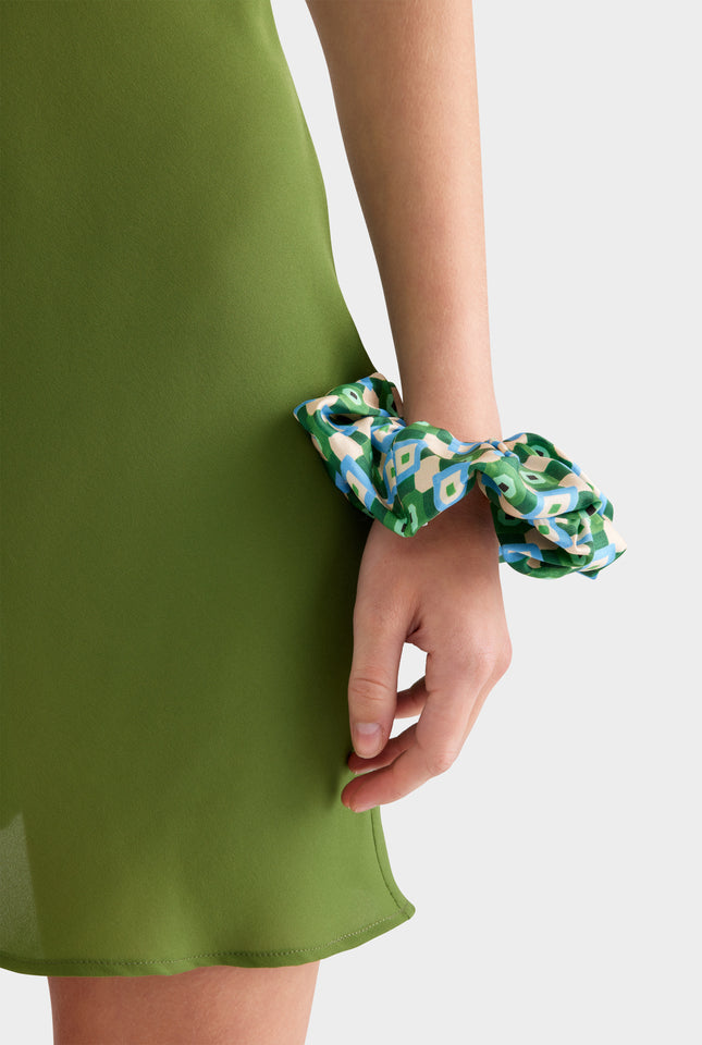 Silk Scrunchie -  Blue/Green Geo