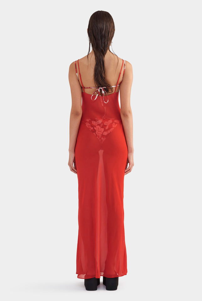 Sheer Silk Slip Dress - Red