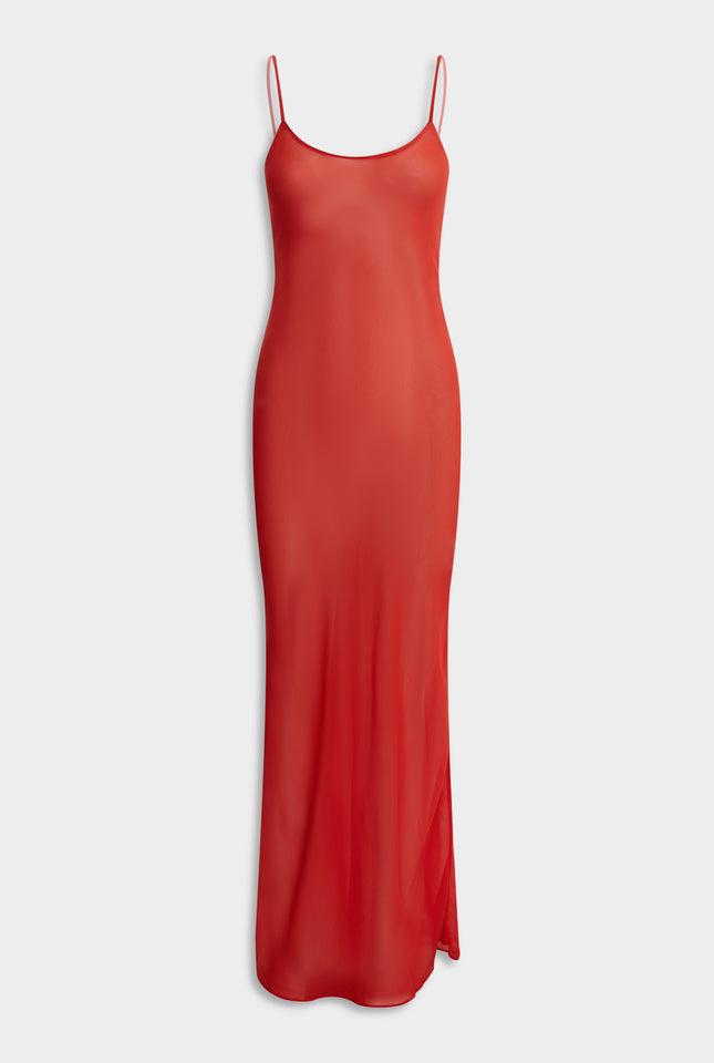 Sheer Silk Slip Dress - Red