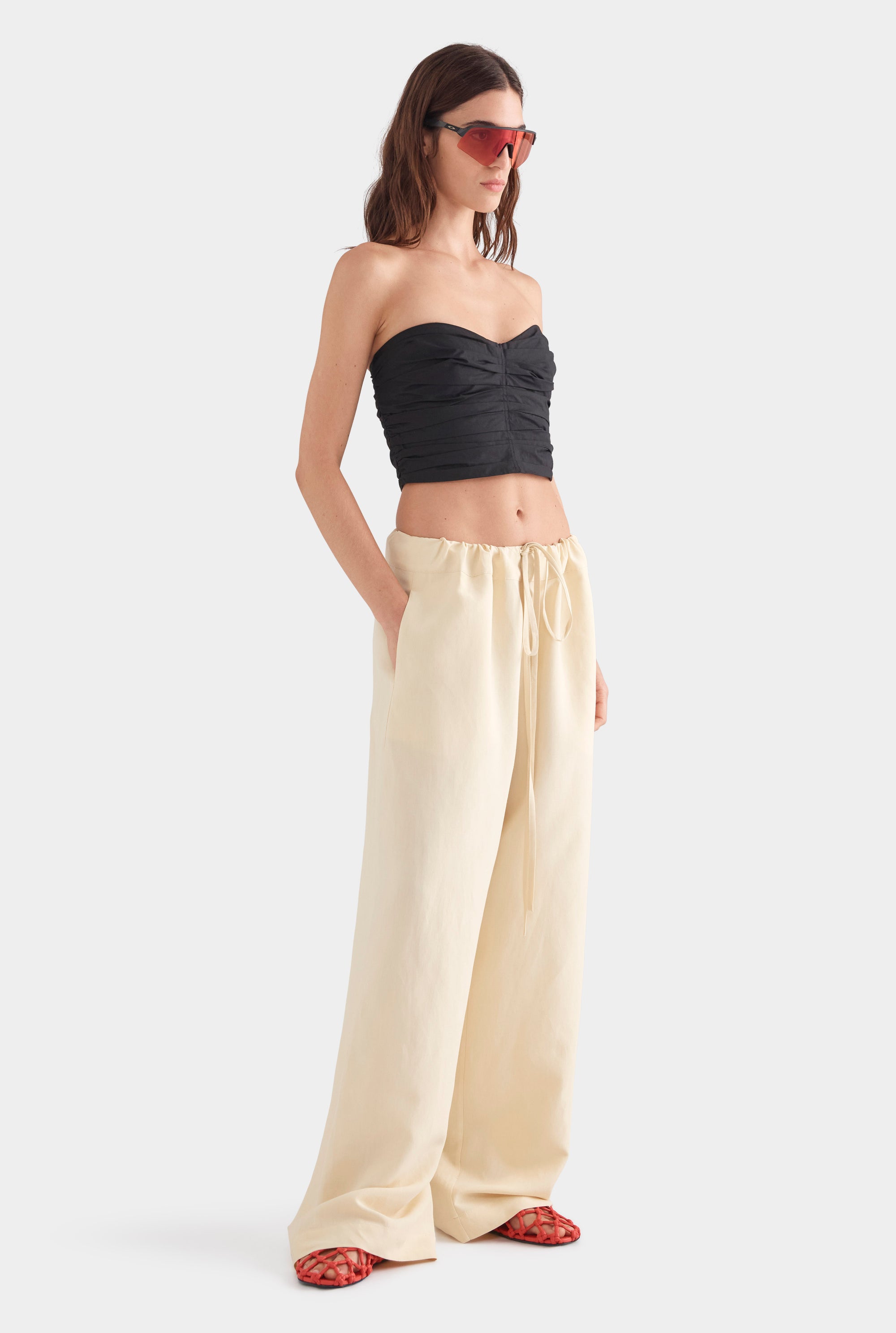 Silk Linen Paperbag Pant - Dusty Yellow