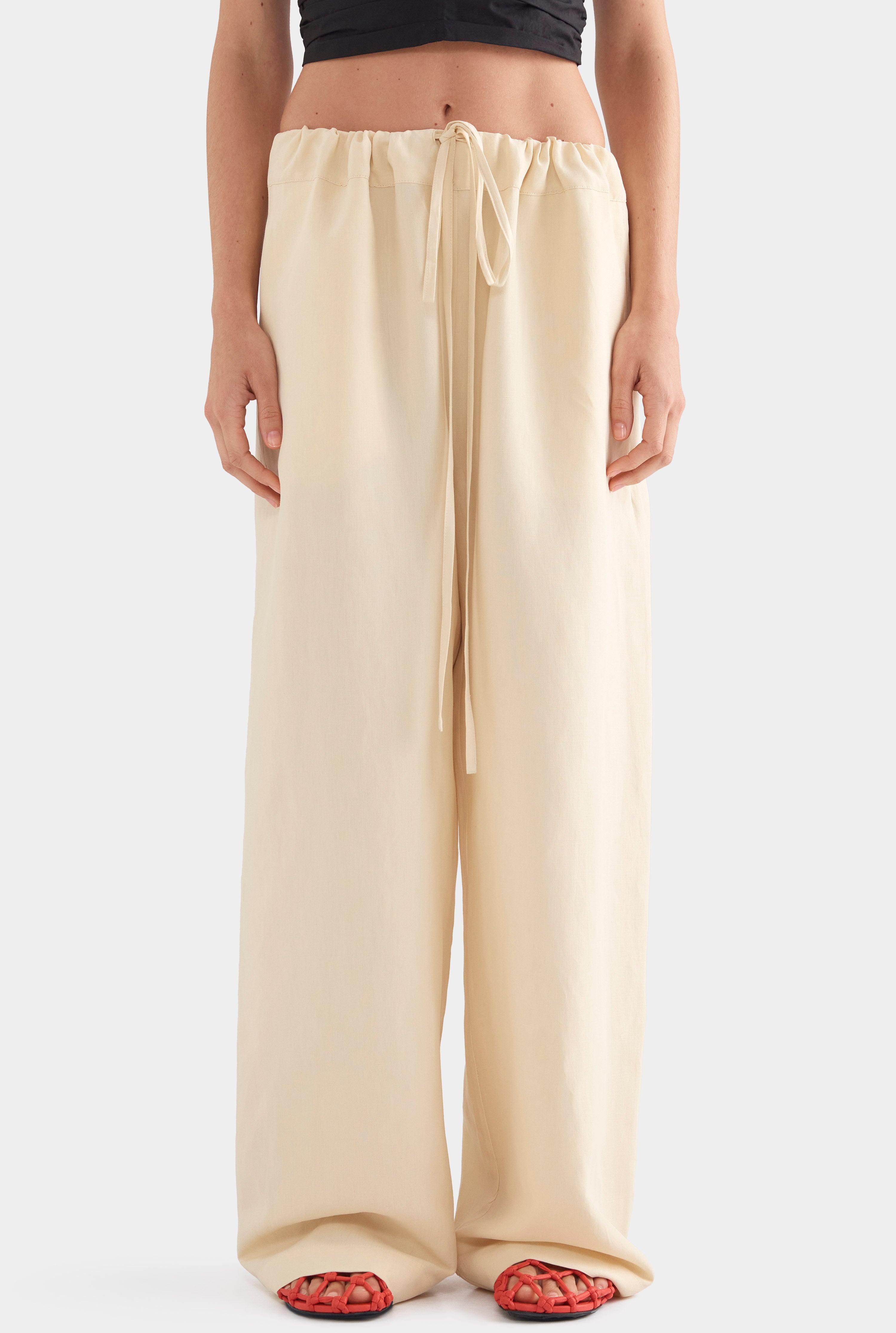 Silk Linen Paperbag Pant - Dusty Yellow