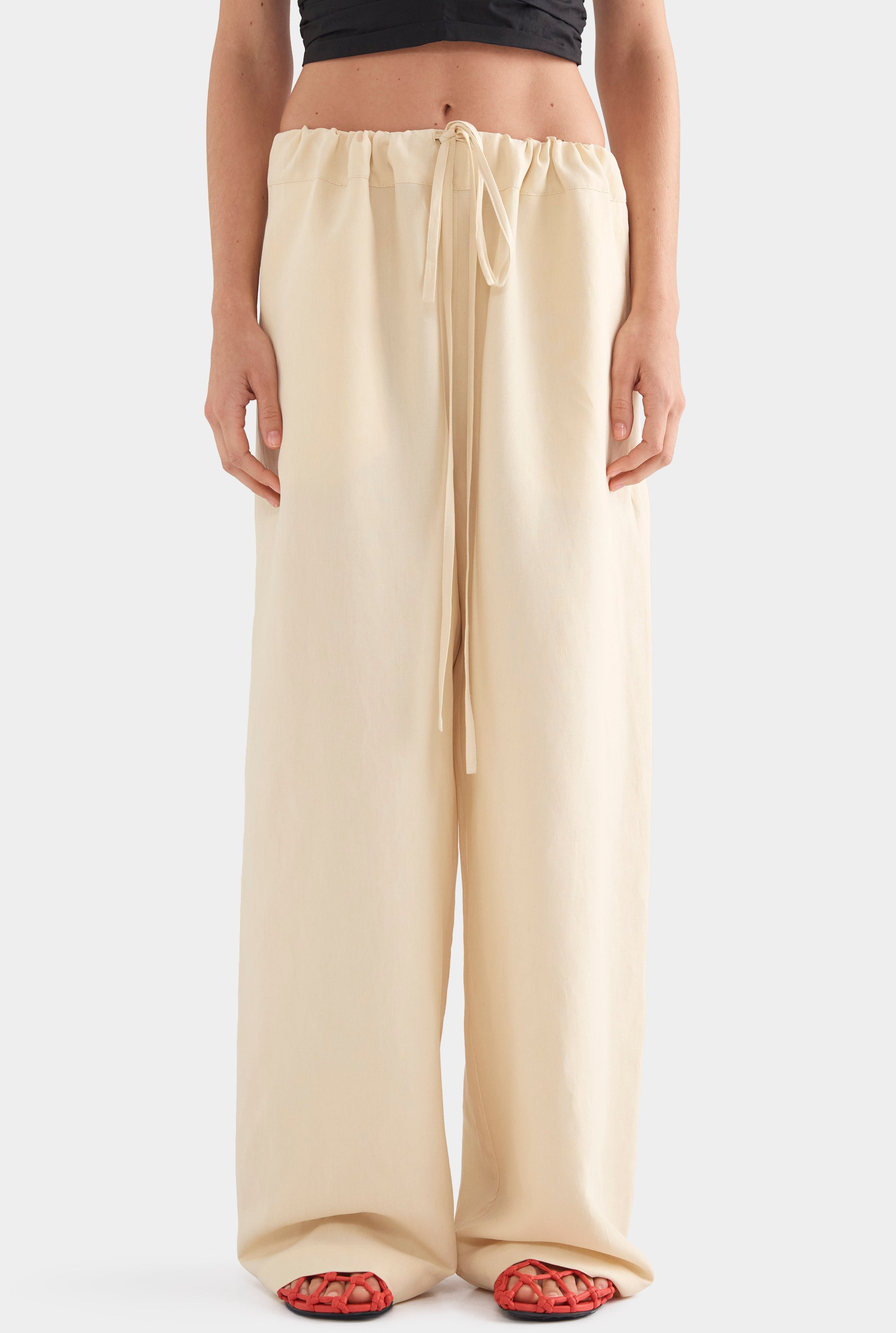 Silk Linen Paperbag Pant - Dusty Yellow
