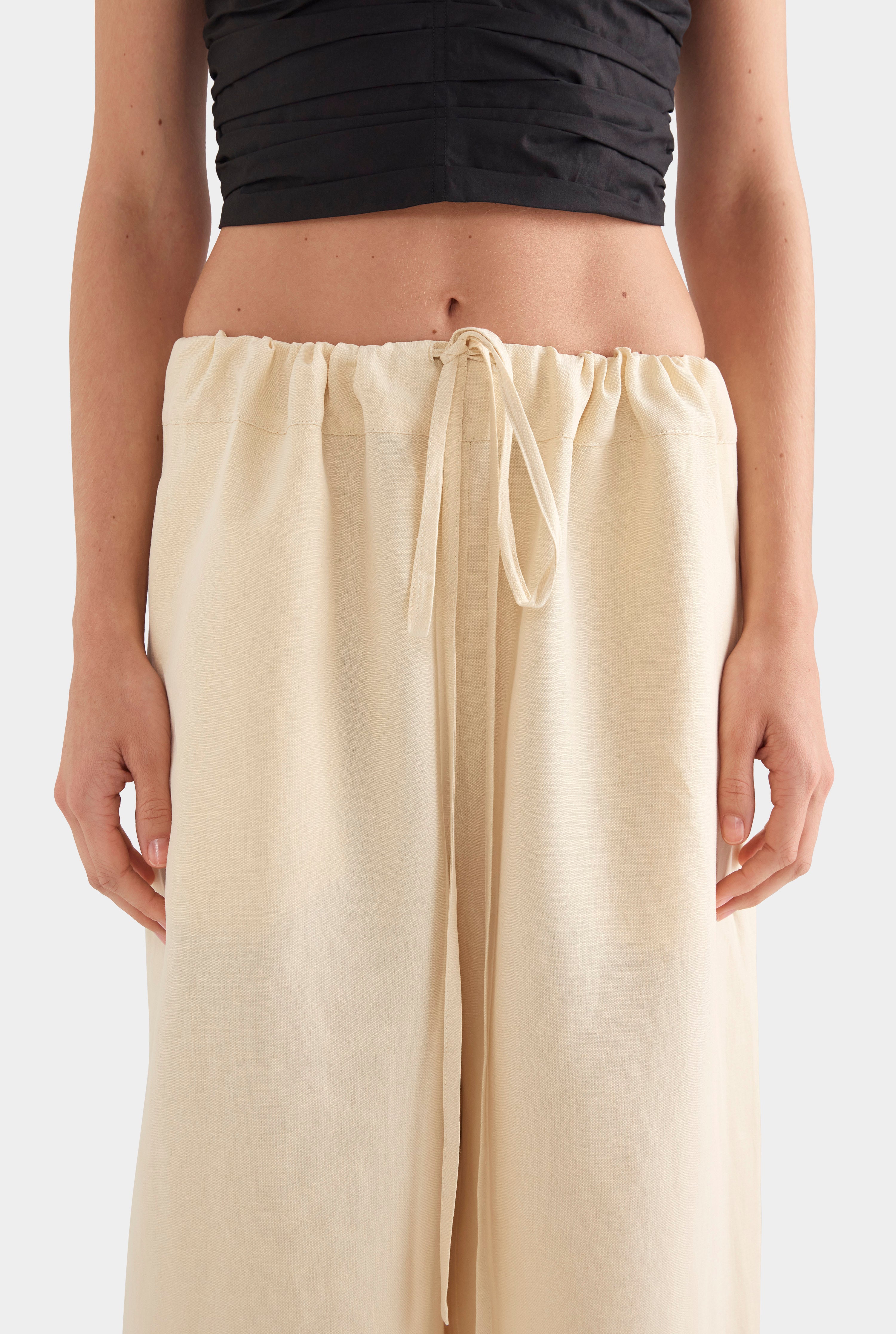 Silk Linen Paperbag Pant - Dusty Yellow