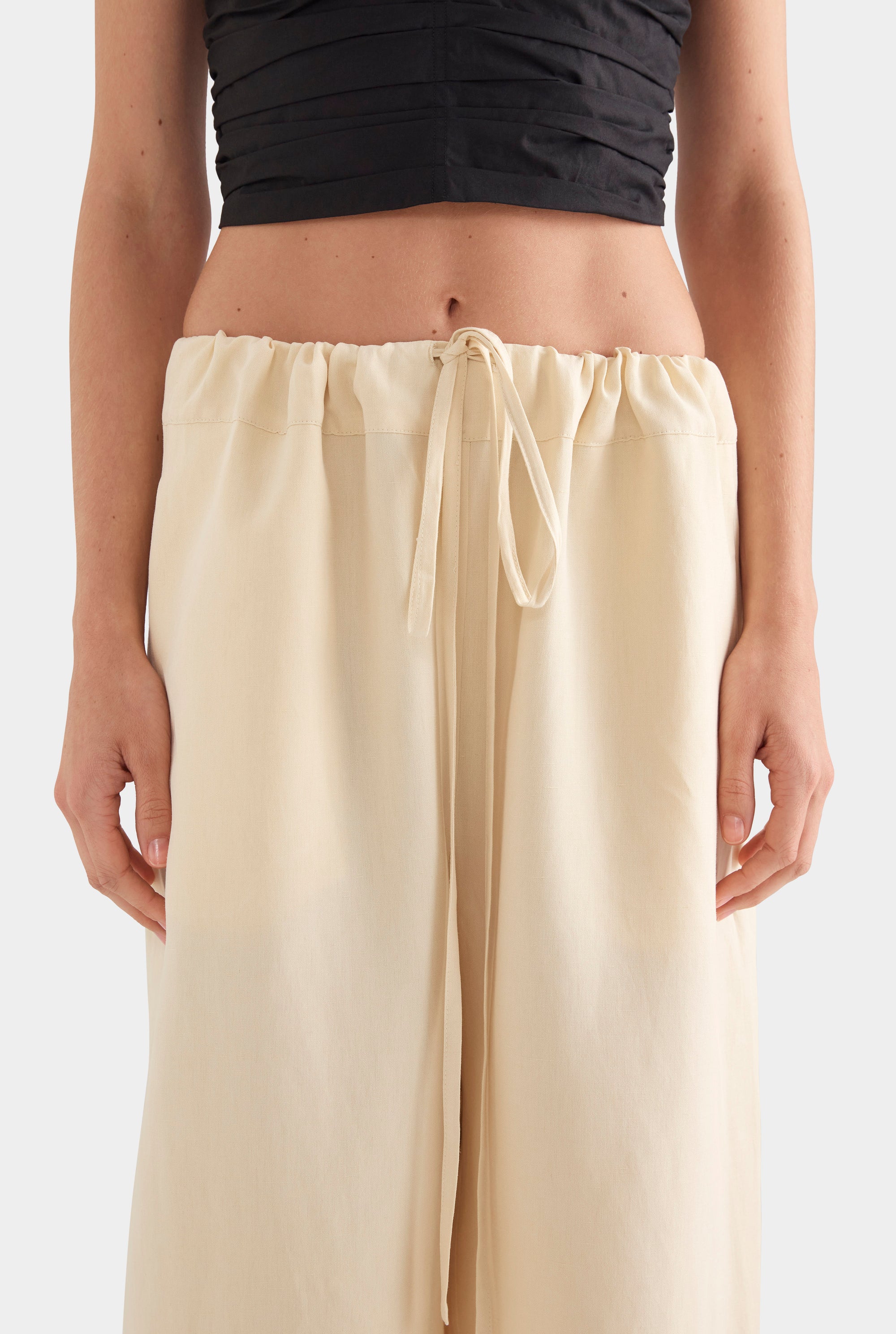 Silk Linen Paperbag Pant - Dusty Yellow