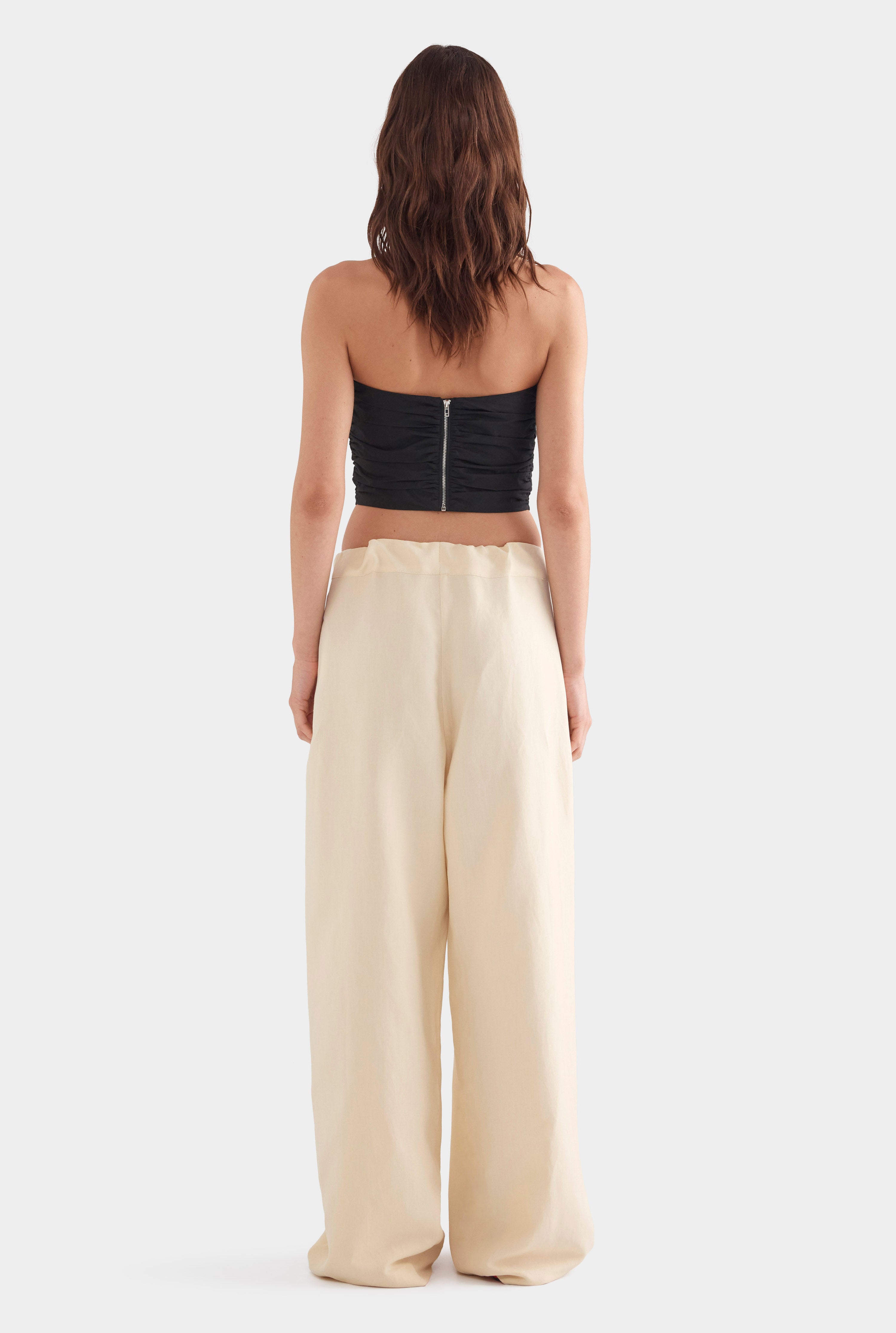 Silk Linen Paperbag Pant - Dusty Yellow