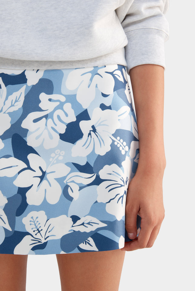 Silk Mini Skirt - Blue Hibiscus Camo
