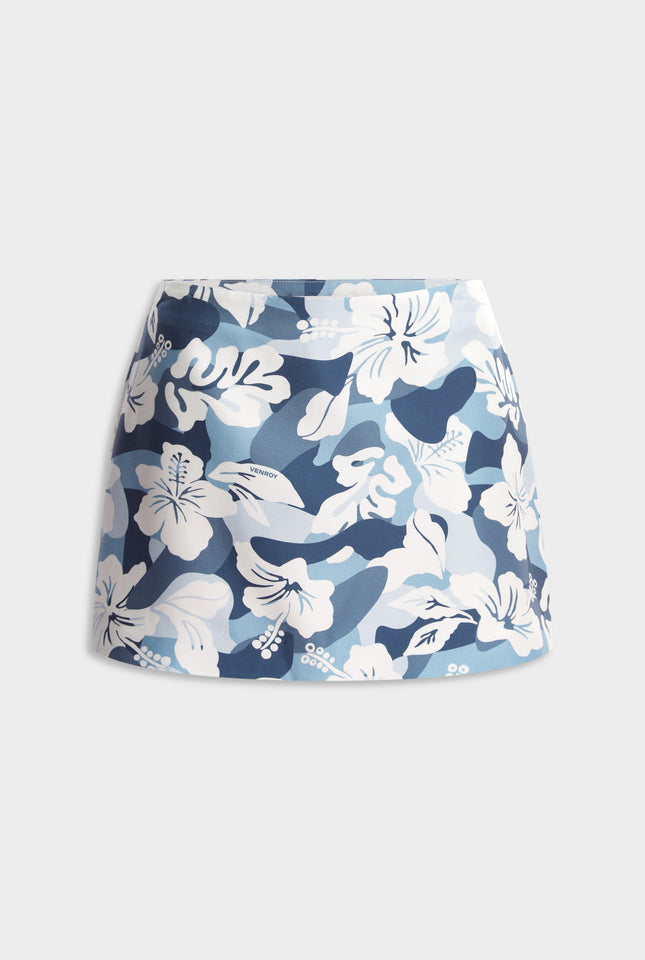 Silk Mini Skirt - Blue Hibiscus Camo