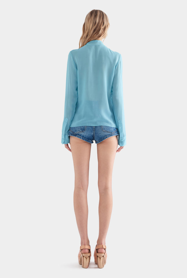 Silk Scarf Shirt - Aqua Blue