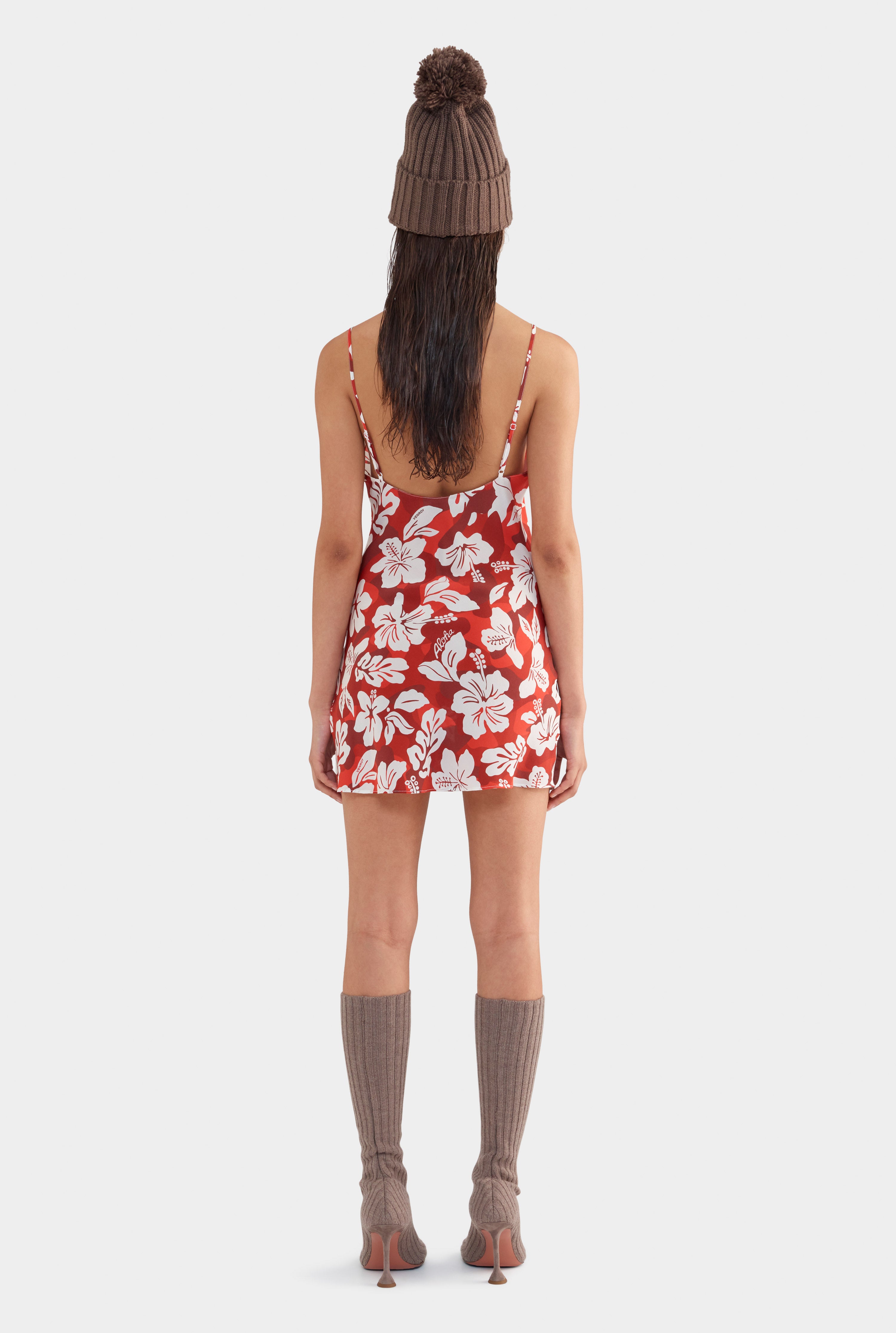 Silk Slip Mini Dress - Red Hibiscus Camo