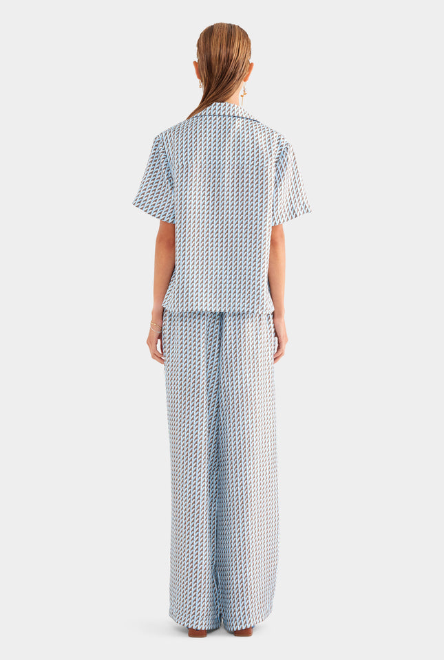 Silk Camp Collar Shirt - Powder Blue/Chestnut V Monogram