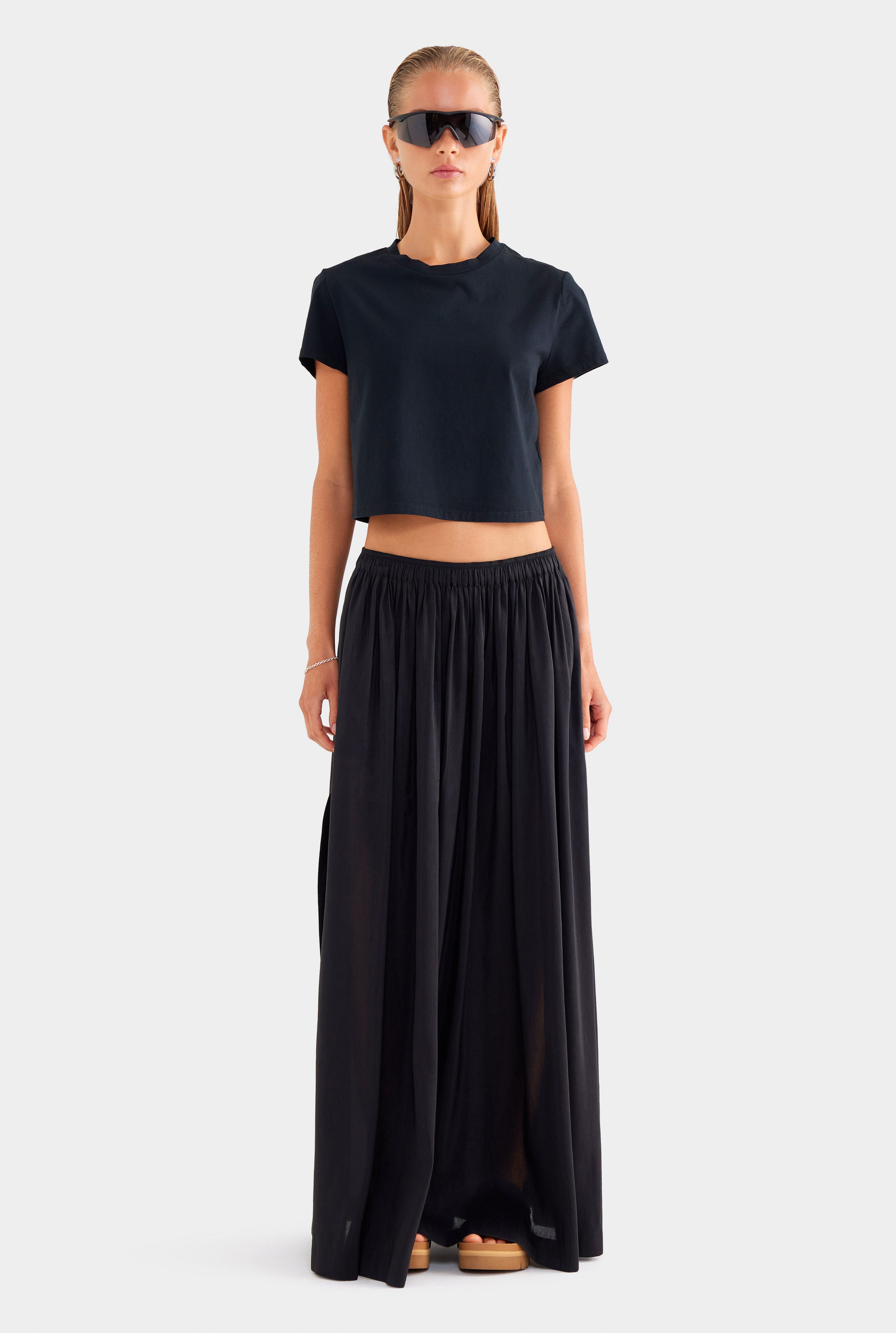 Silk Linen Maxi Skirt - Black