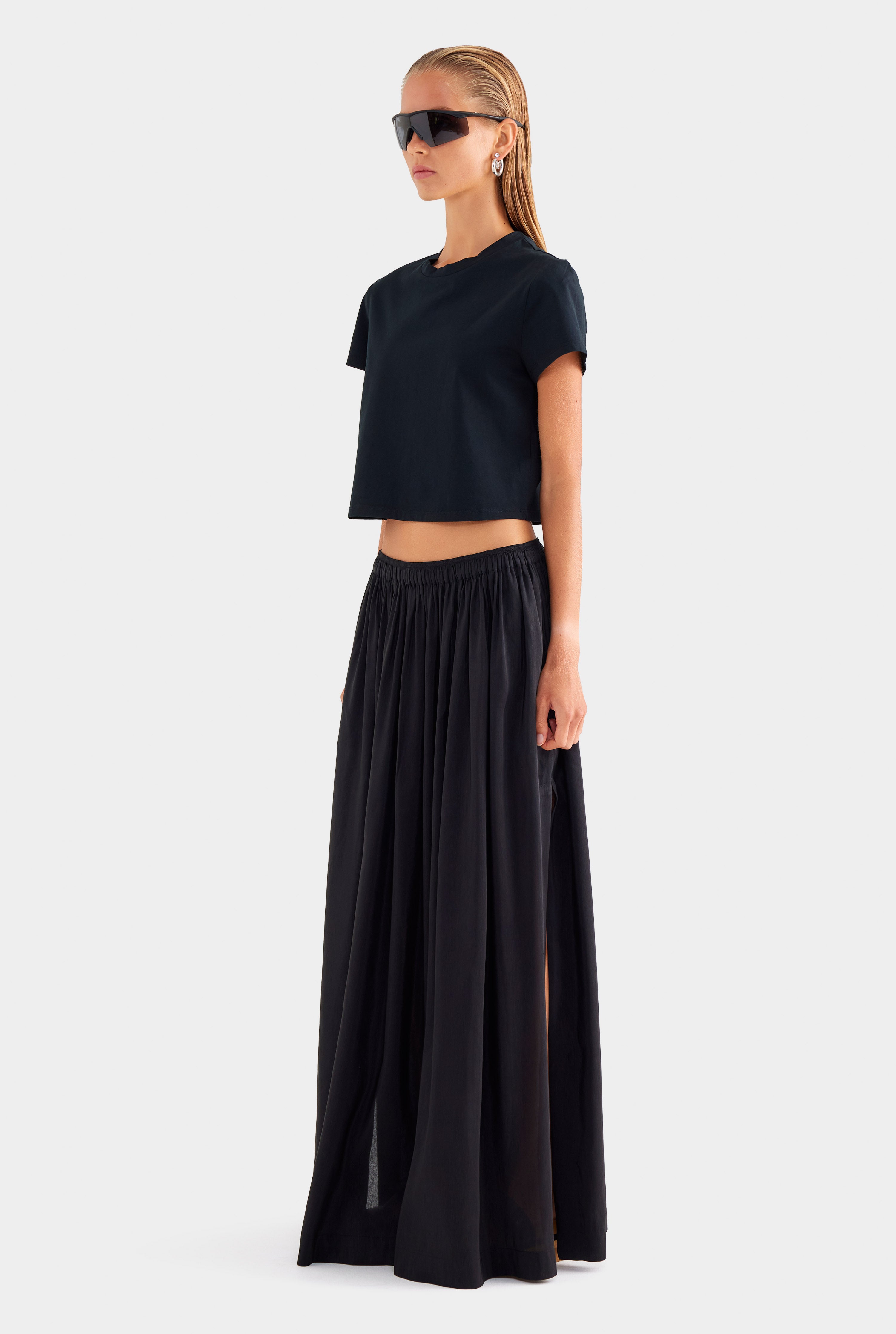 Silk Linen Maxi Skirt - Black