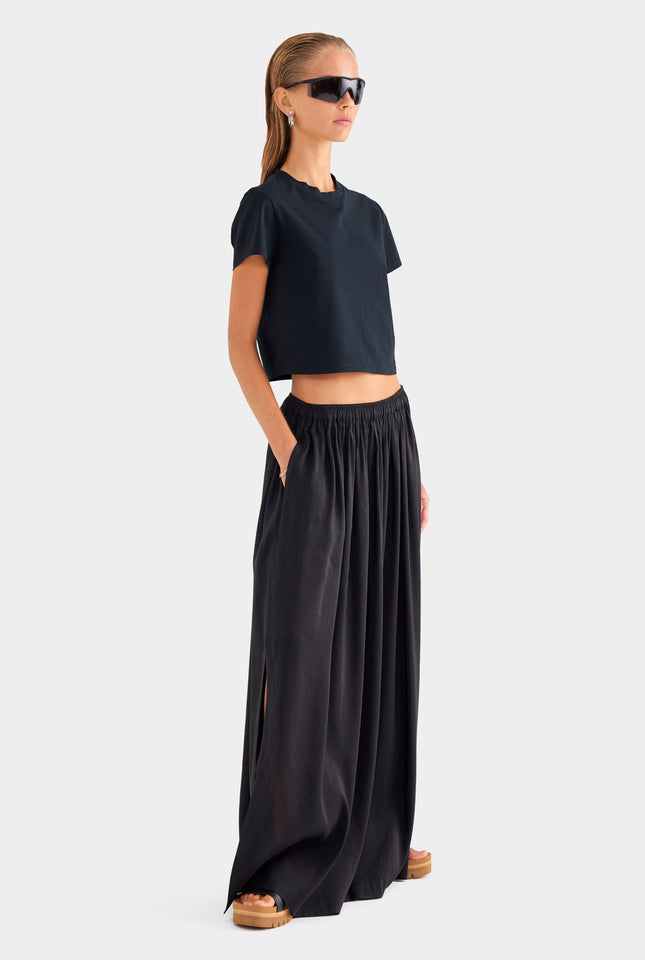 Silk Linen Maxi Skirt - Black