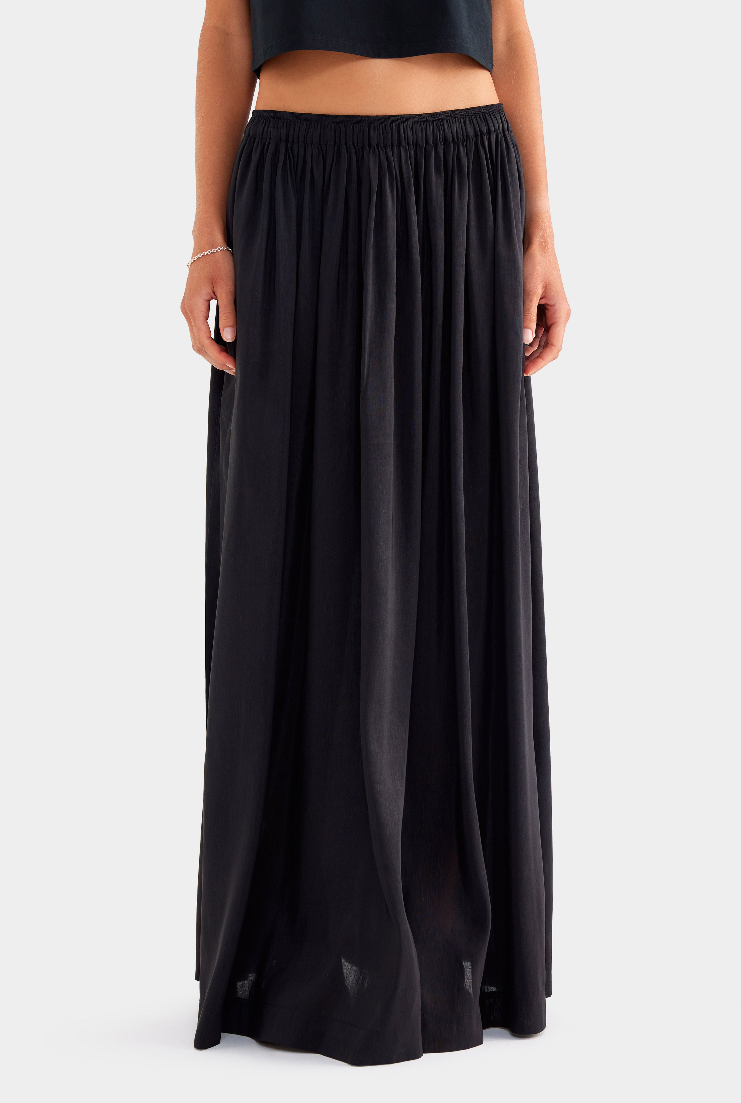 Silk Linen Maxi Skirt - Black