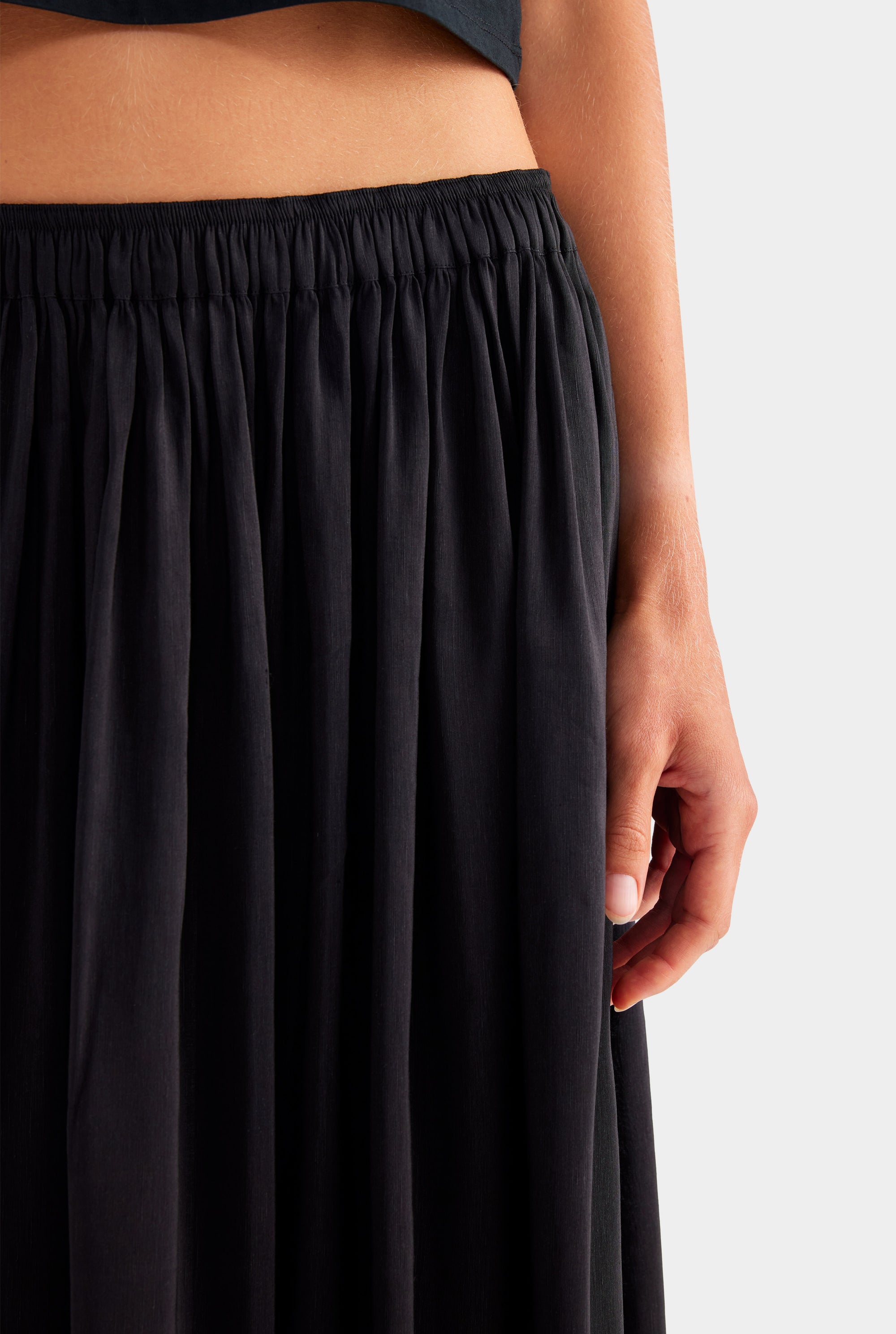 Silk Linen Maxi Skirt - Black