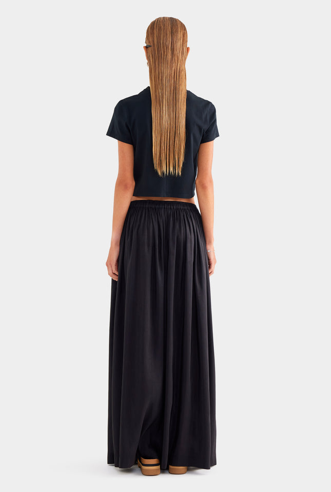 Silk Linen Maxi Skirt - Black