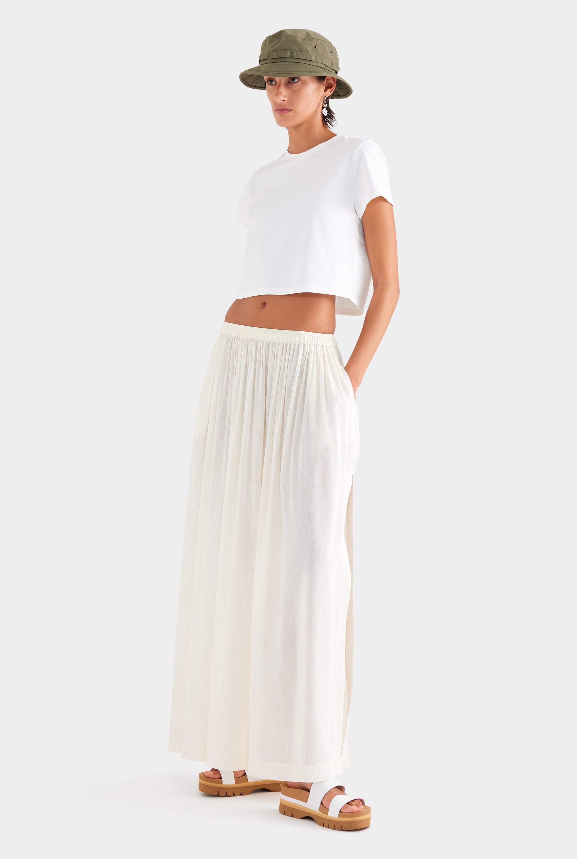 Silk Linen Maxi Skirt - Off White