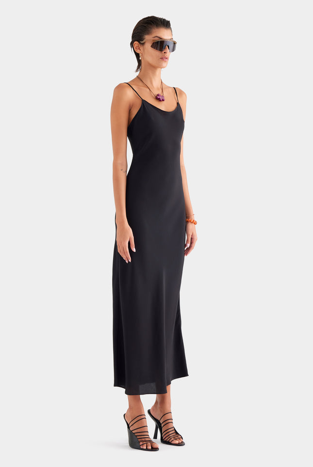 Silk Slip Dress - Black