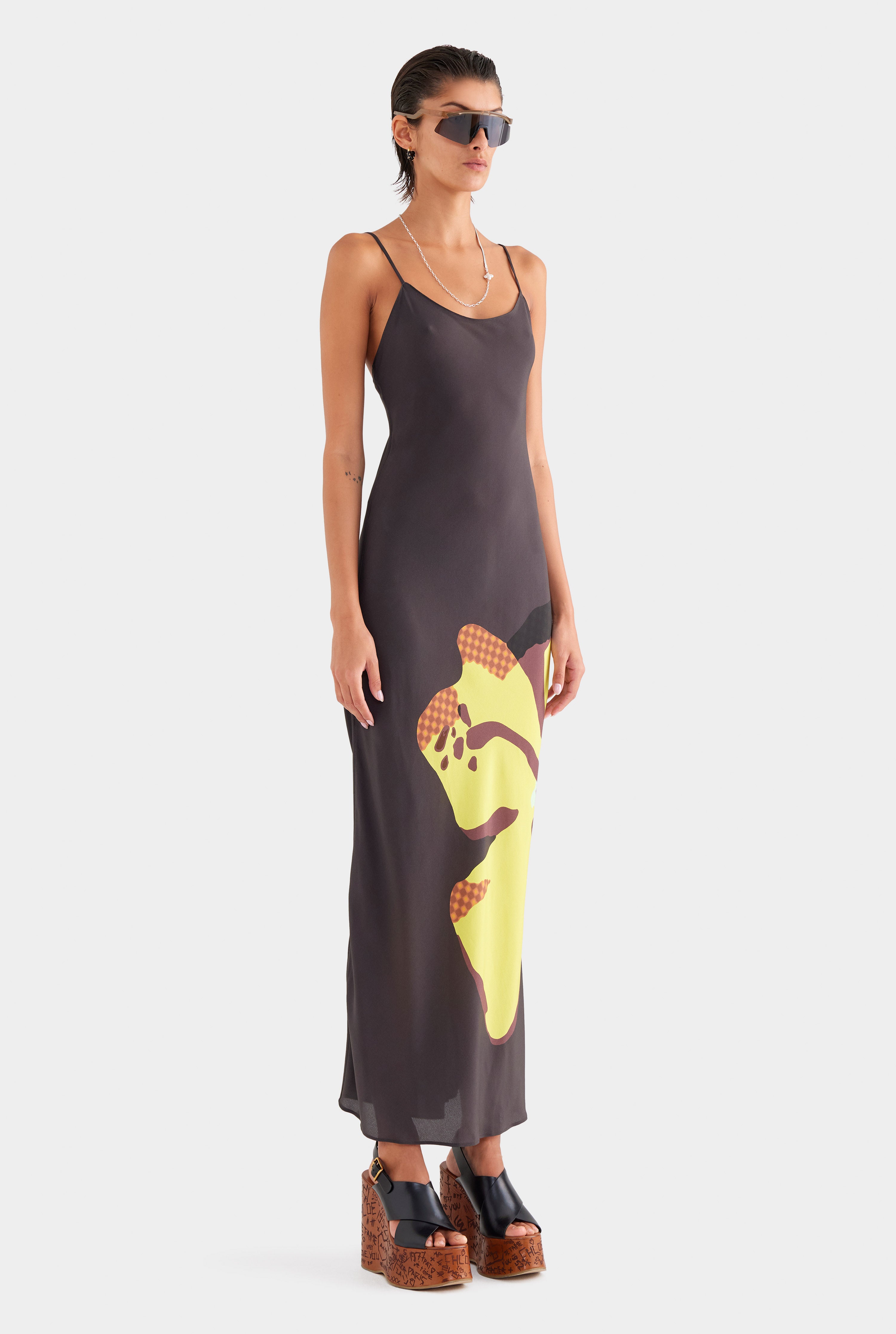 Silk Slip Dress - Black Hibiscus