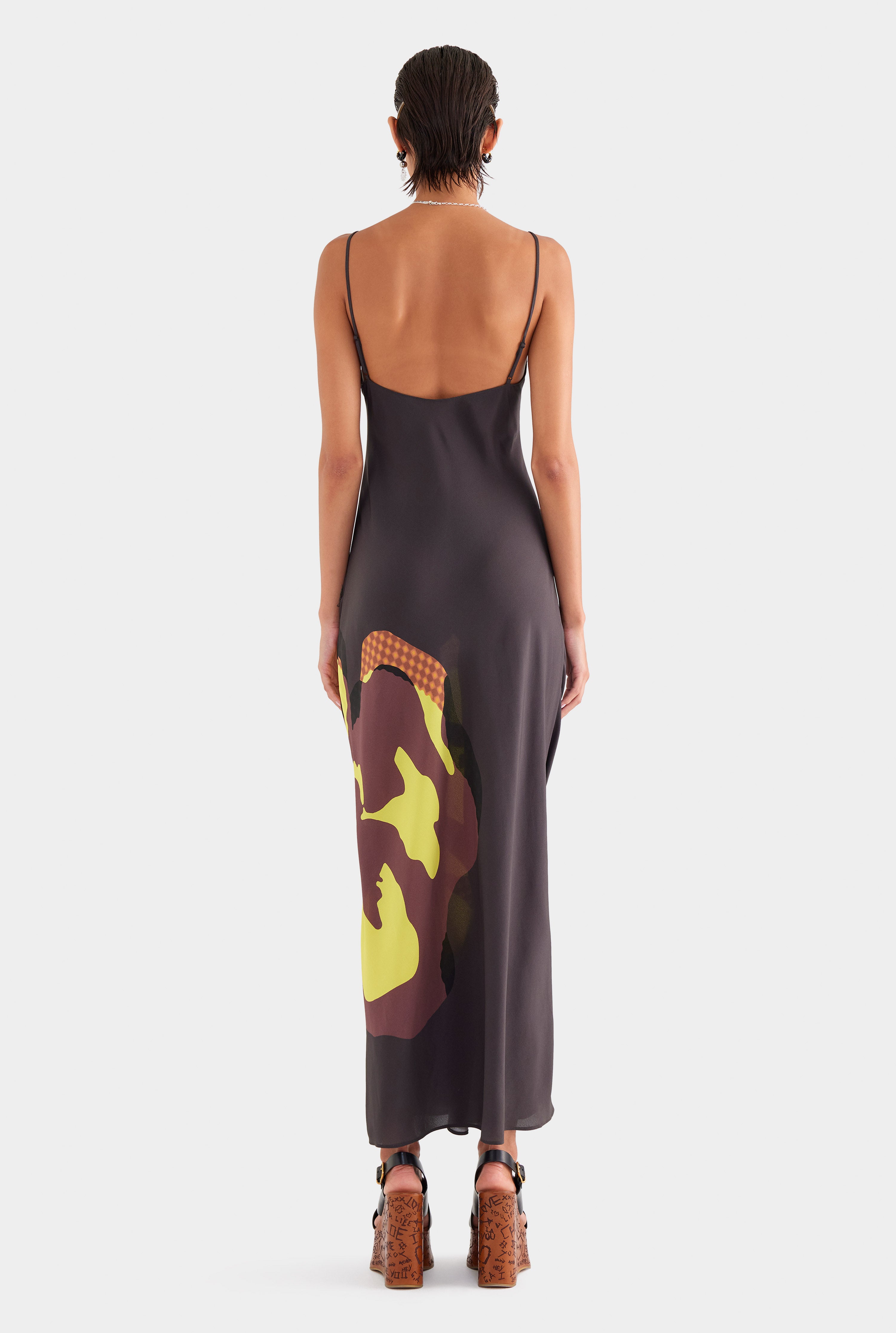 Silk Slip Dress - Black Hibiscus