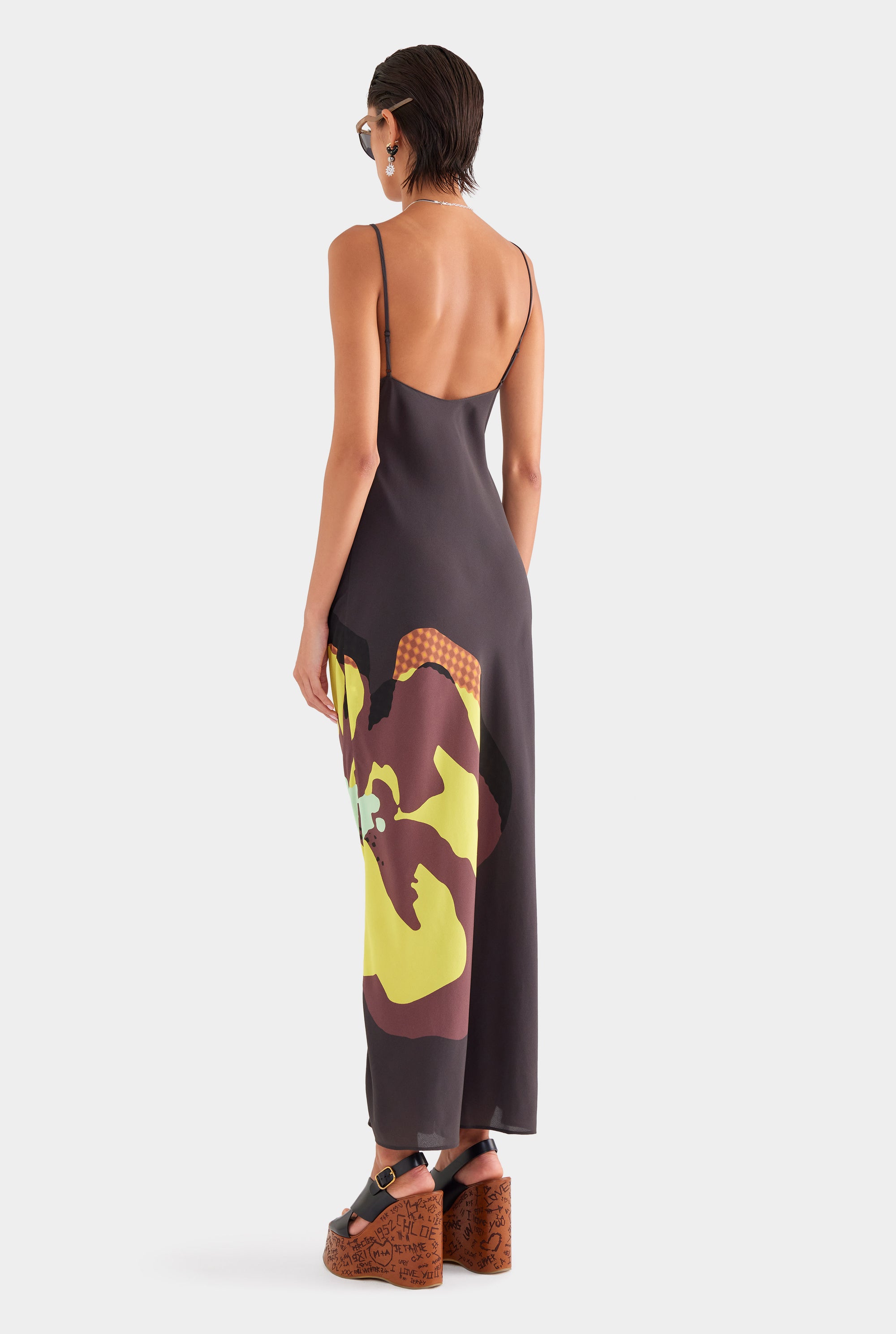 Silk Slip Dress - Black Hibiscus