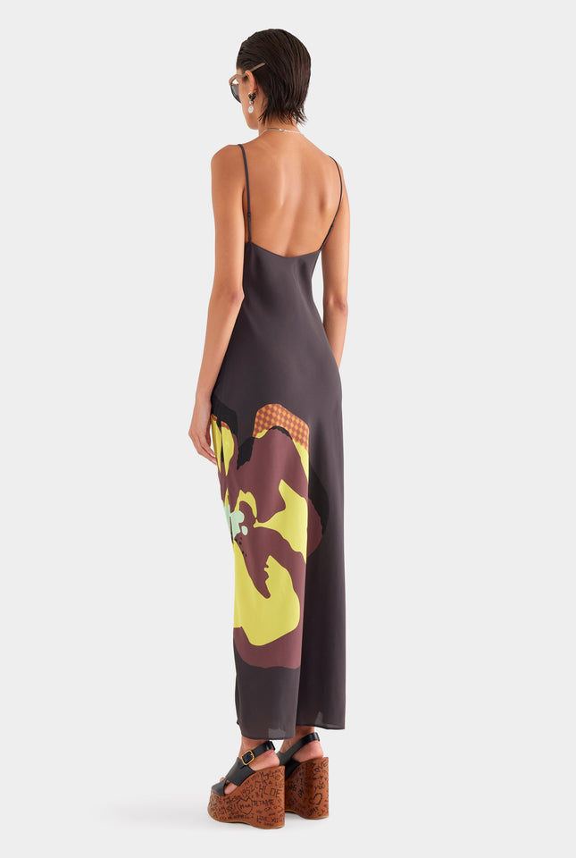 Silk Slip Dress - Black Hibiscus