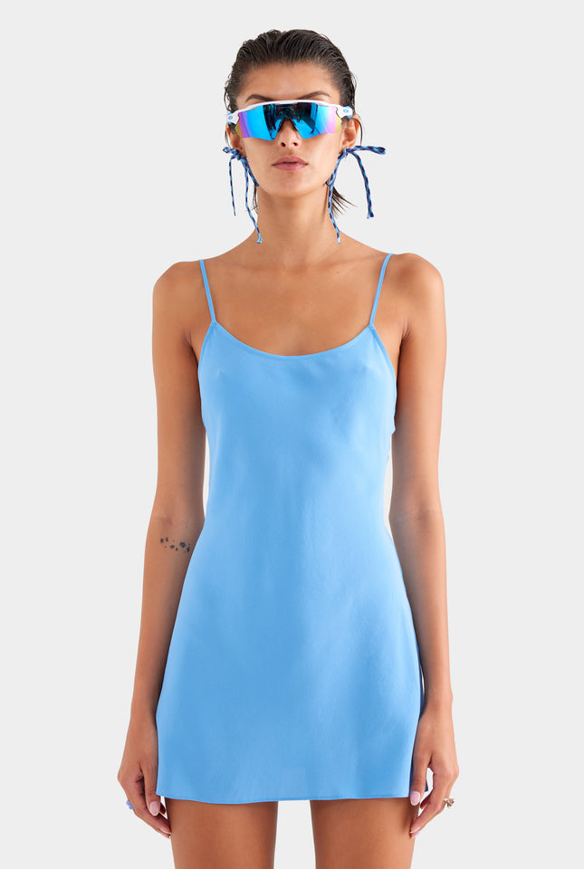 Silk Slip Mini Dress - Azure Blue