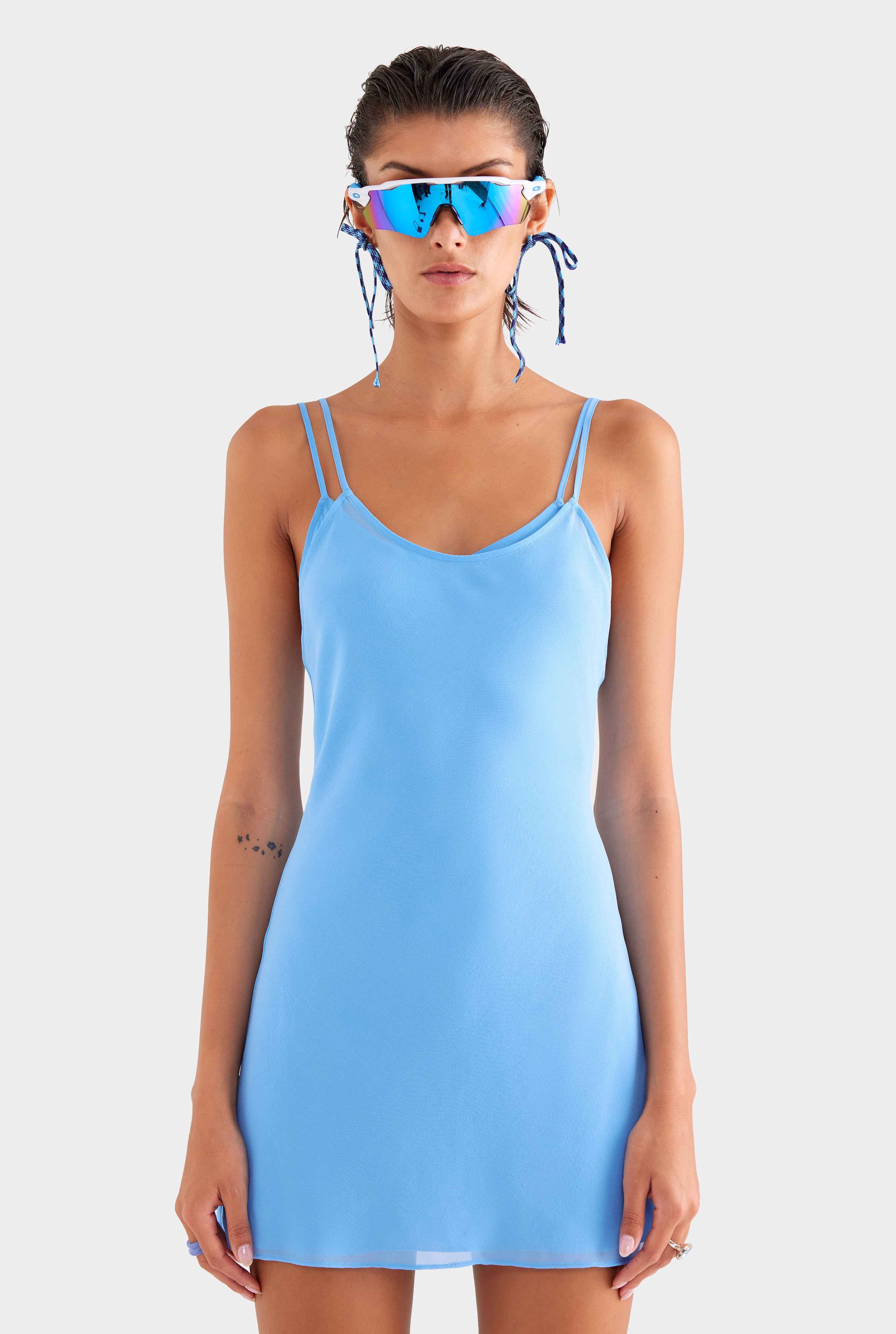 Silk Slip Mini Dress - Azure Blue