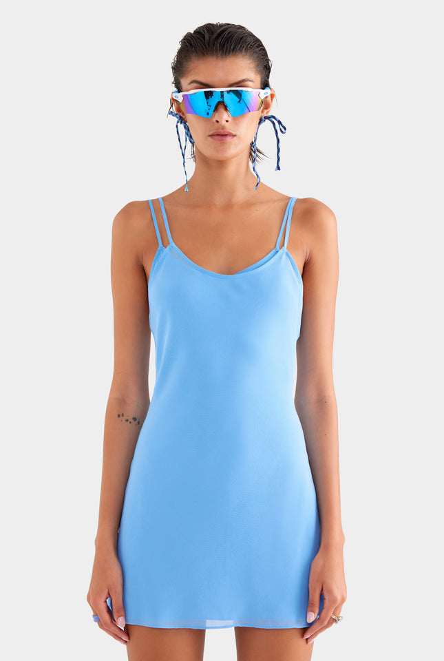 Silk Slip Mini Dress - Azure Blue