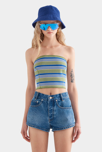 Strapless Jersey Bustier - Blue/Green Stripe