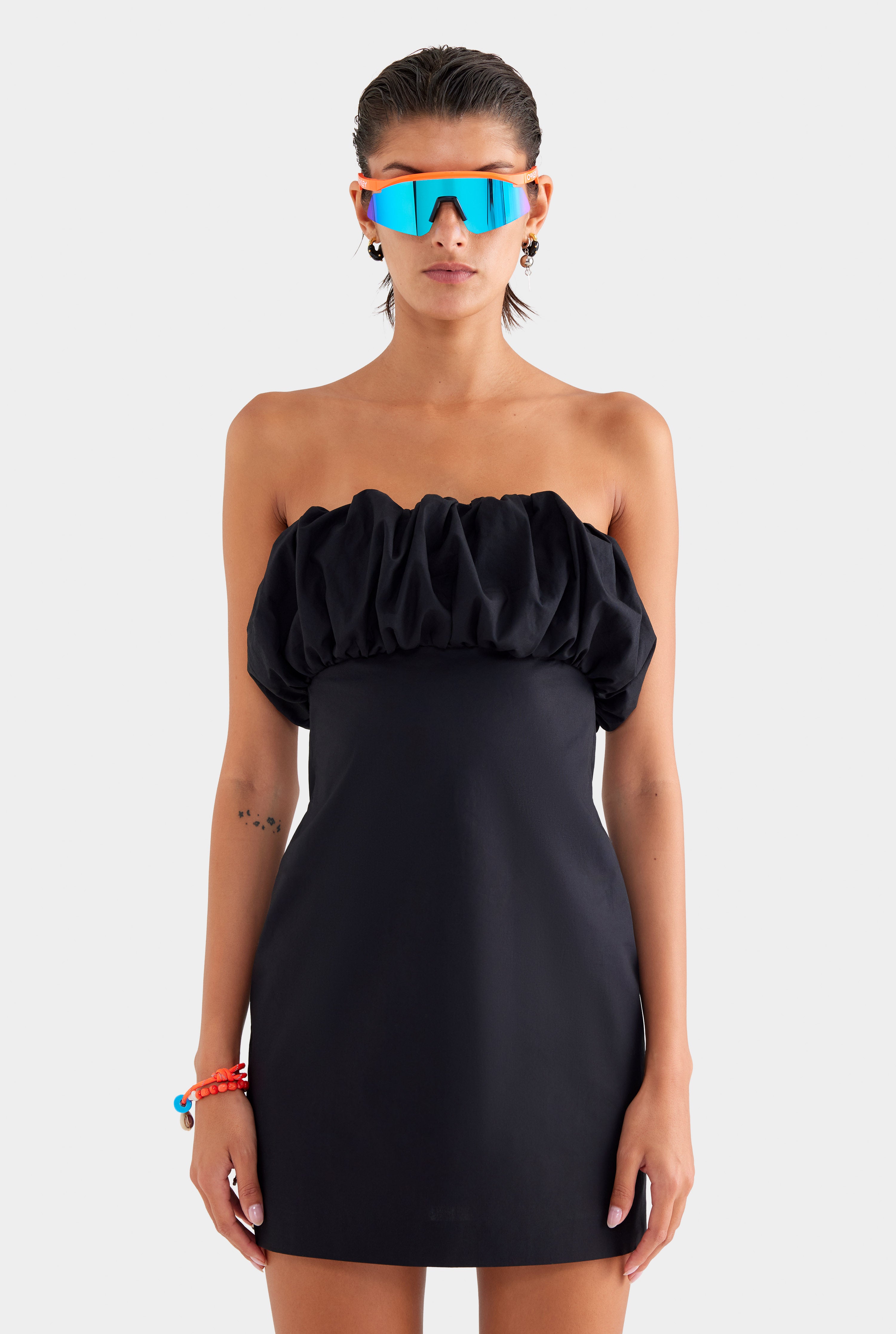 Strapless Cotton Bubble Dress - Black