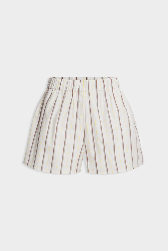 Striped Cotton Boxer Short - Cream/Mahogany Brown/Yellow Stripe