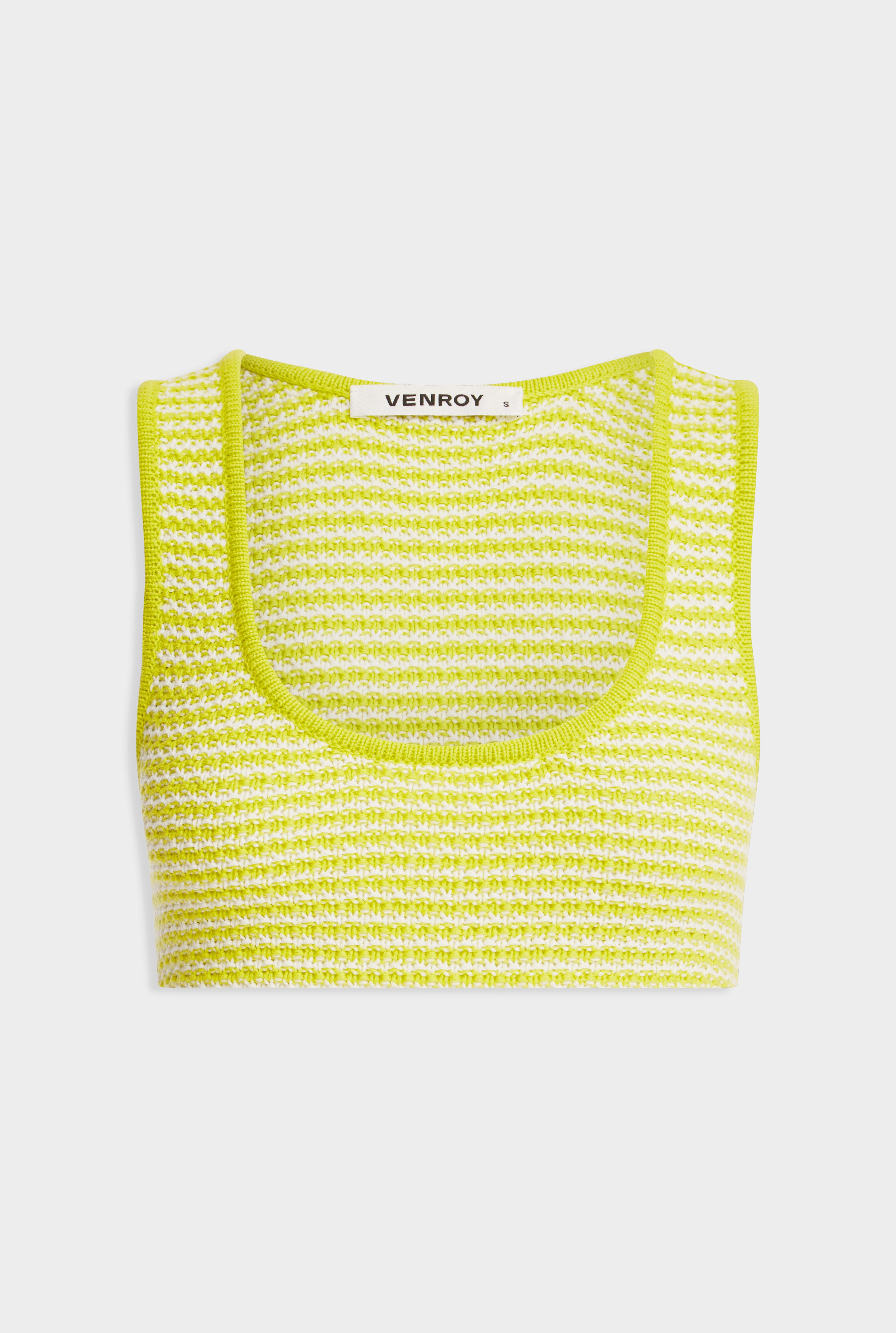 Striped Cotton Knit Bralette - Chartreuse/Off White Stripe