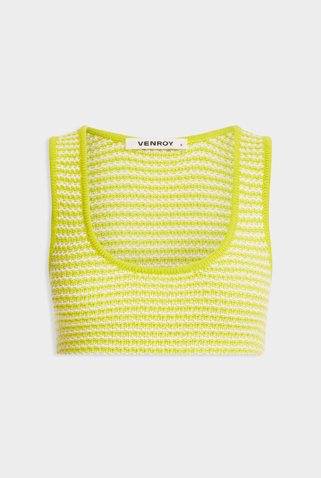 Striped Cotton Knit Bralette - Chartreuse/Off White Stripe