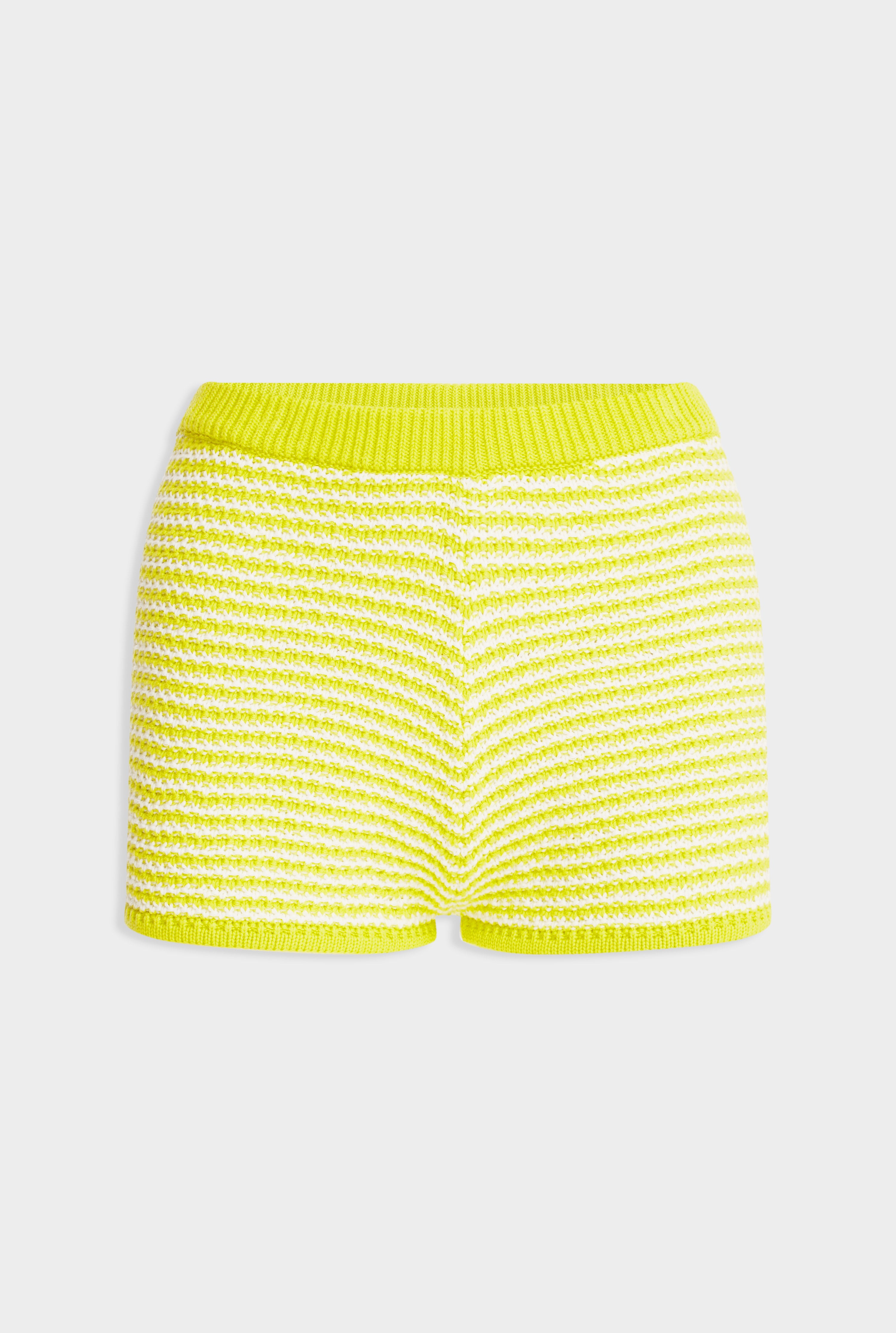 Striped Cotton Knit Short - Chartreuse/Off White Stripe